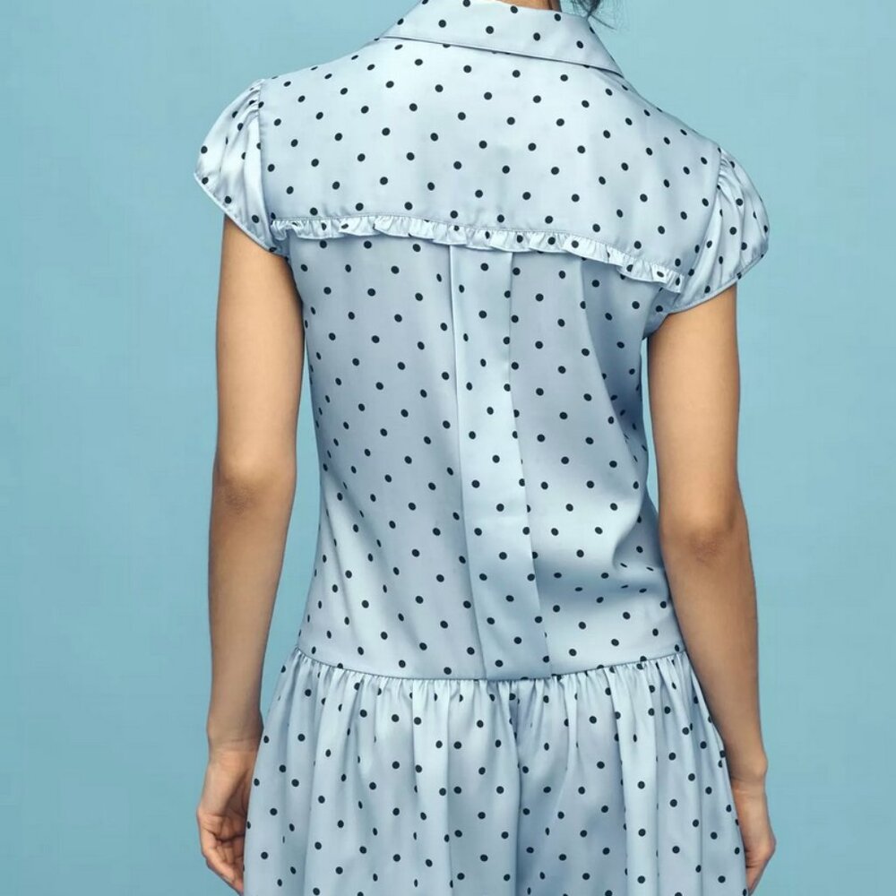 NWT Maeve Cap-Sleeve Button-Front Romper Blue Polka Dot by Anthropologie XS-S-M - Picture 3 of 5